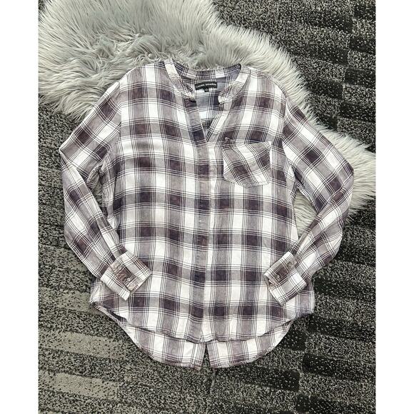 Catherine‎ Malandrino Bleached Designed Maroon Plaid Button Up Size Large - Picture 1 of 3